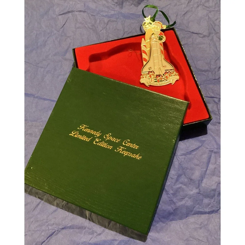 Kennedy Space Center 2009 Santa Shuttle Launch Christmas Ornament Brass Boxed